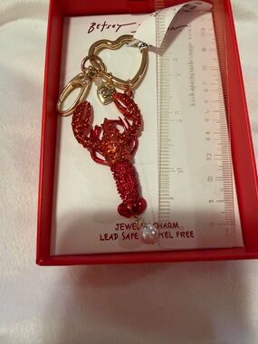 Betsey Johnson Red Glitter Lobster/Crawfish Key Charm with Gold Hardware
